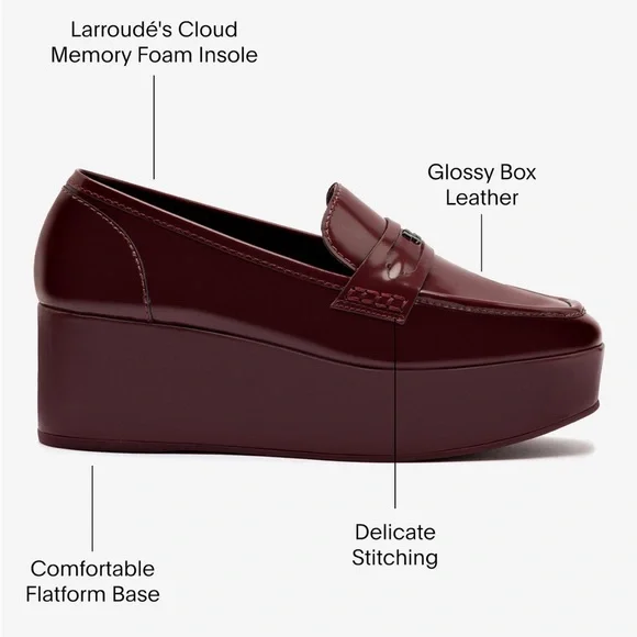 Larroude Burgundy Platform Loafers - Picture 2 of 12